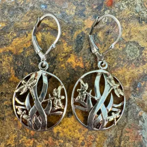 10K Gold and Sterling Silver Earrings Dragonfly Dangle Earrings