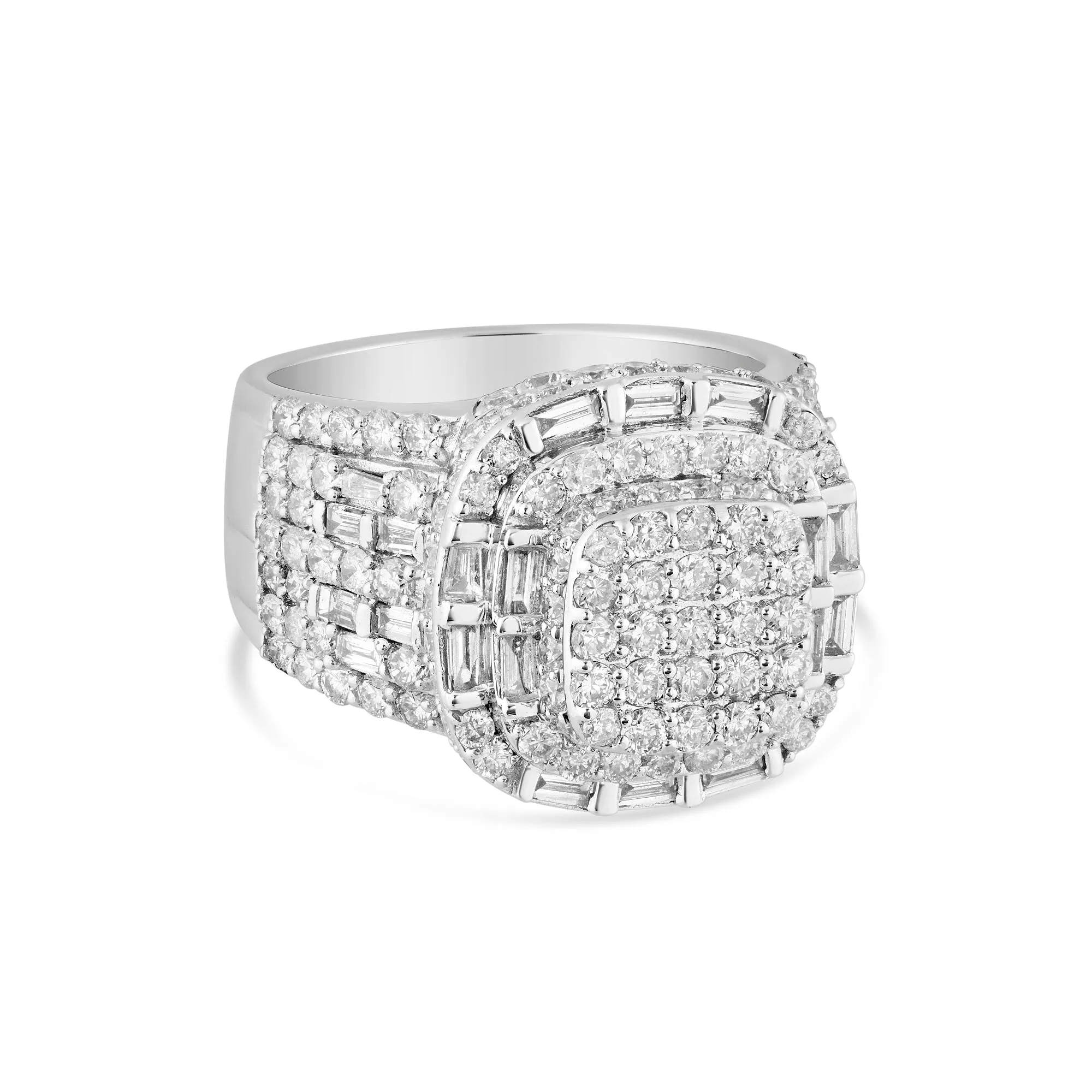 14 karat White Gold Men's Square Top Shape Statement Diamond Ring