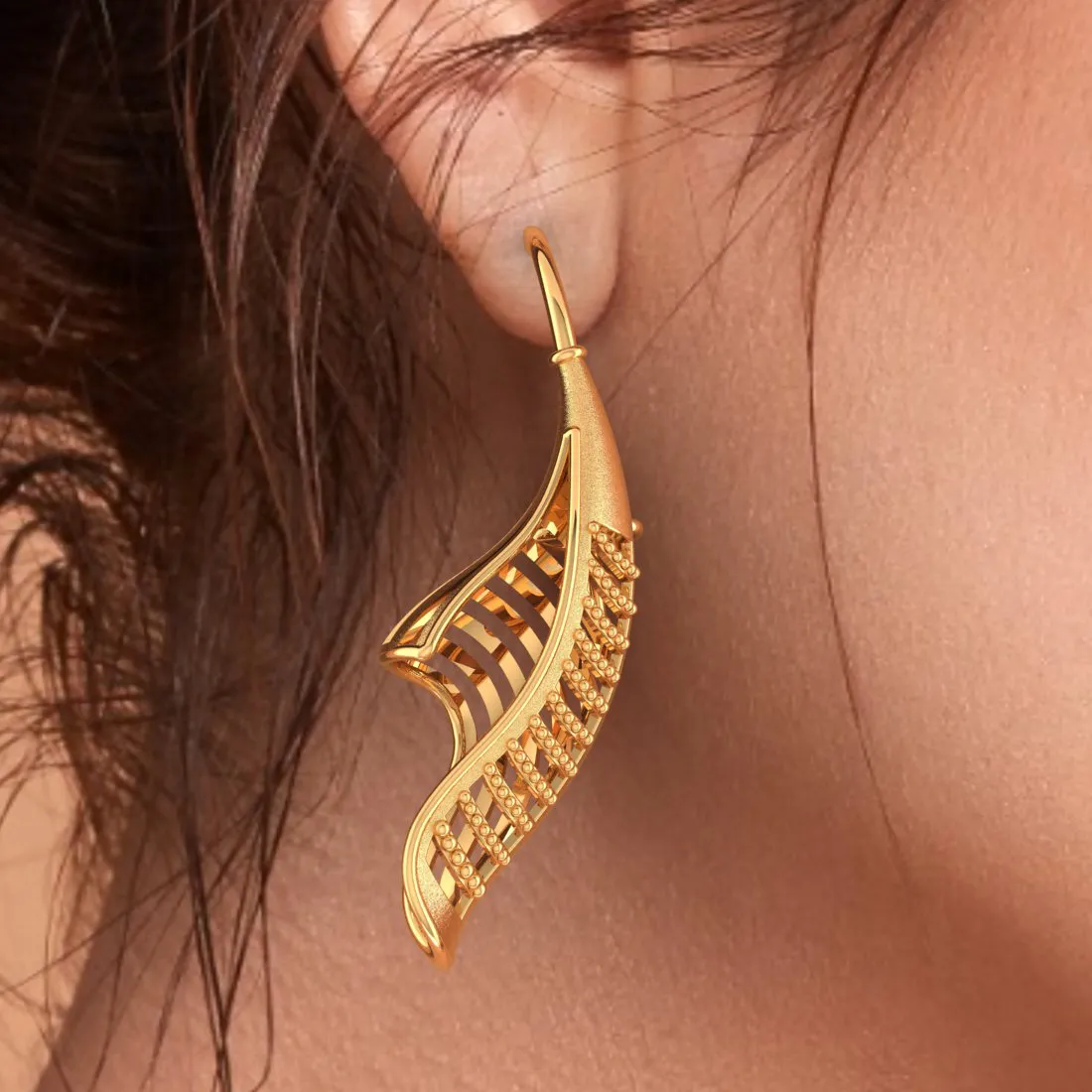 14k Gold Earrings With A Unique Bended Conical Shape