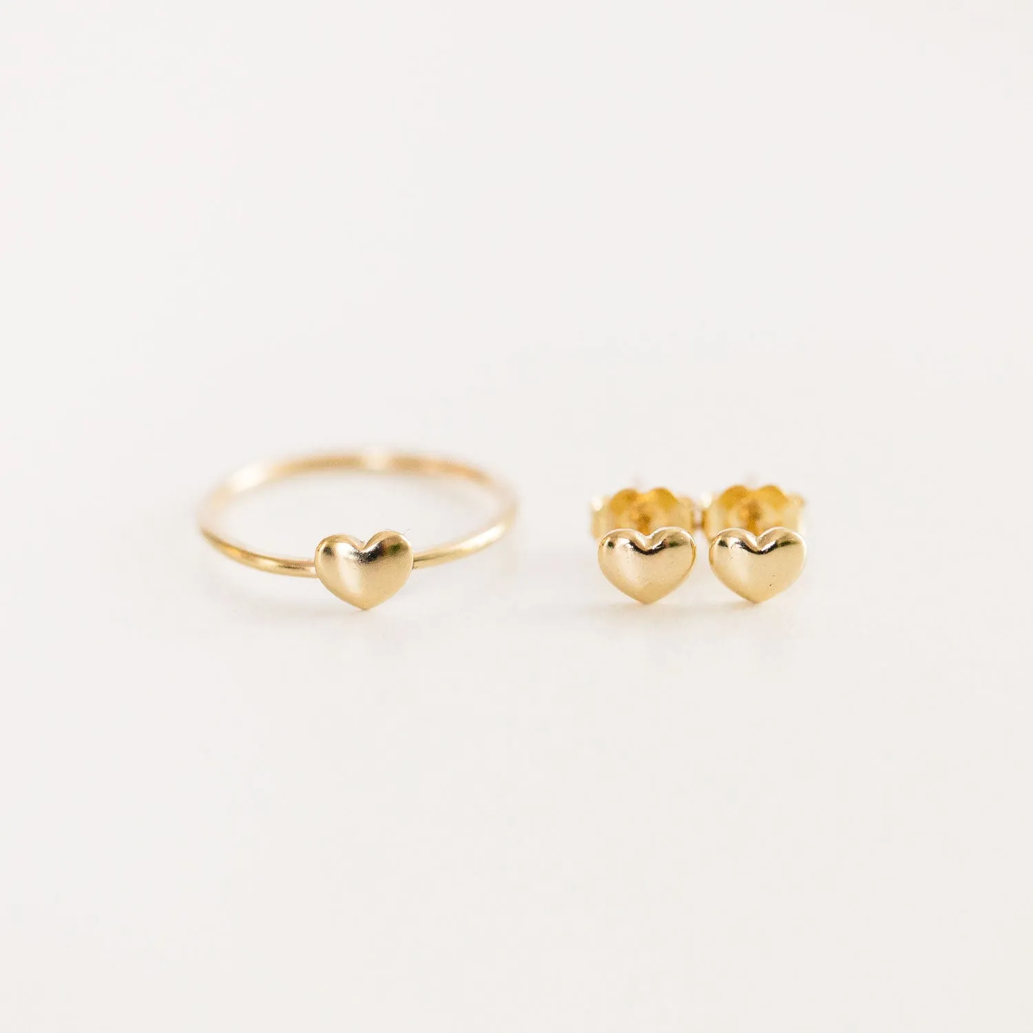 14K Puff Heart Ring   Studs Set