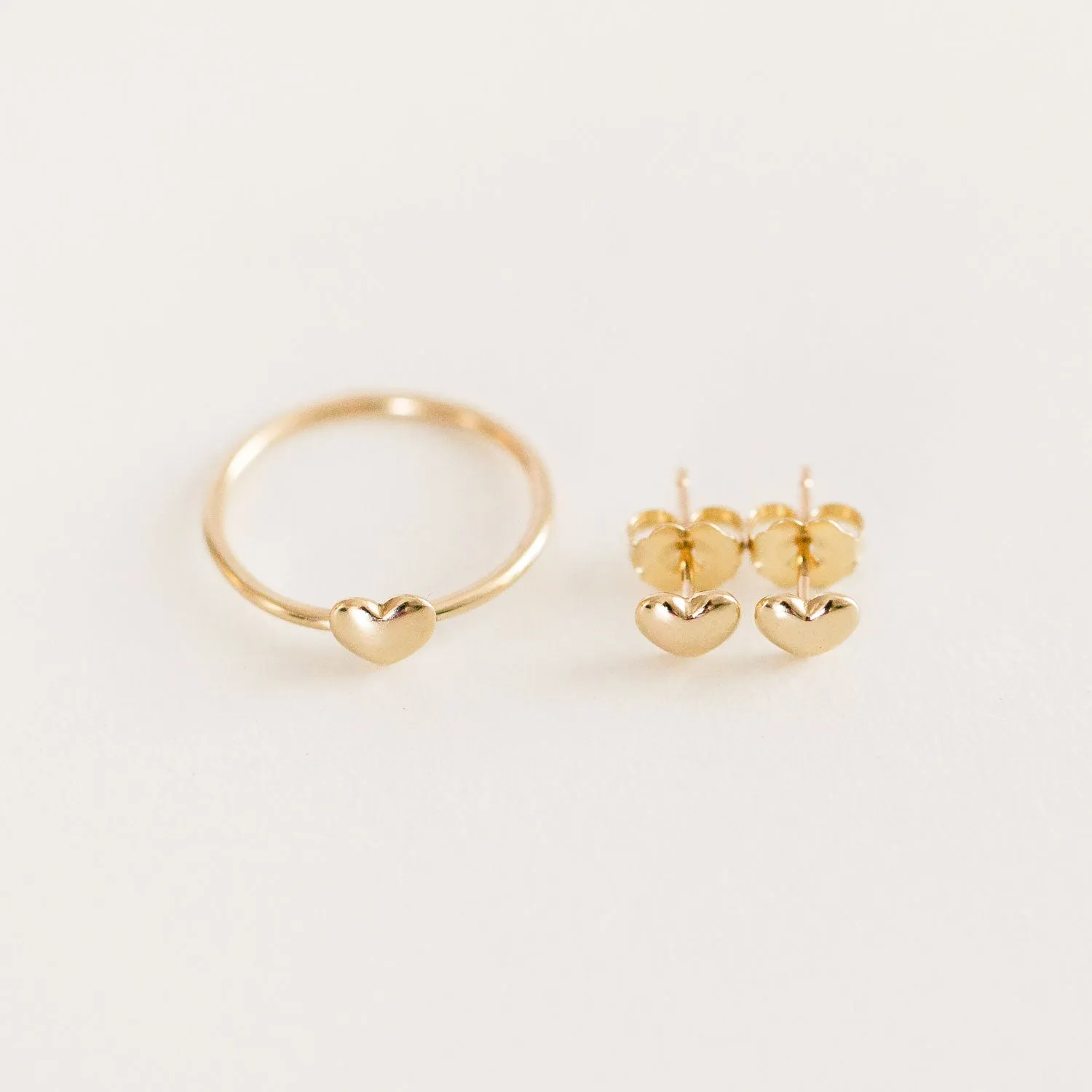 14K Puff Heart Ring   Studs Set