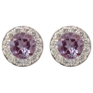 14K White Gold Created Alexandrite Diamond Halo Birthstone Earrings