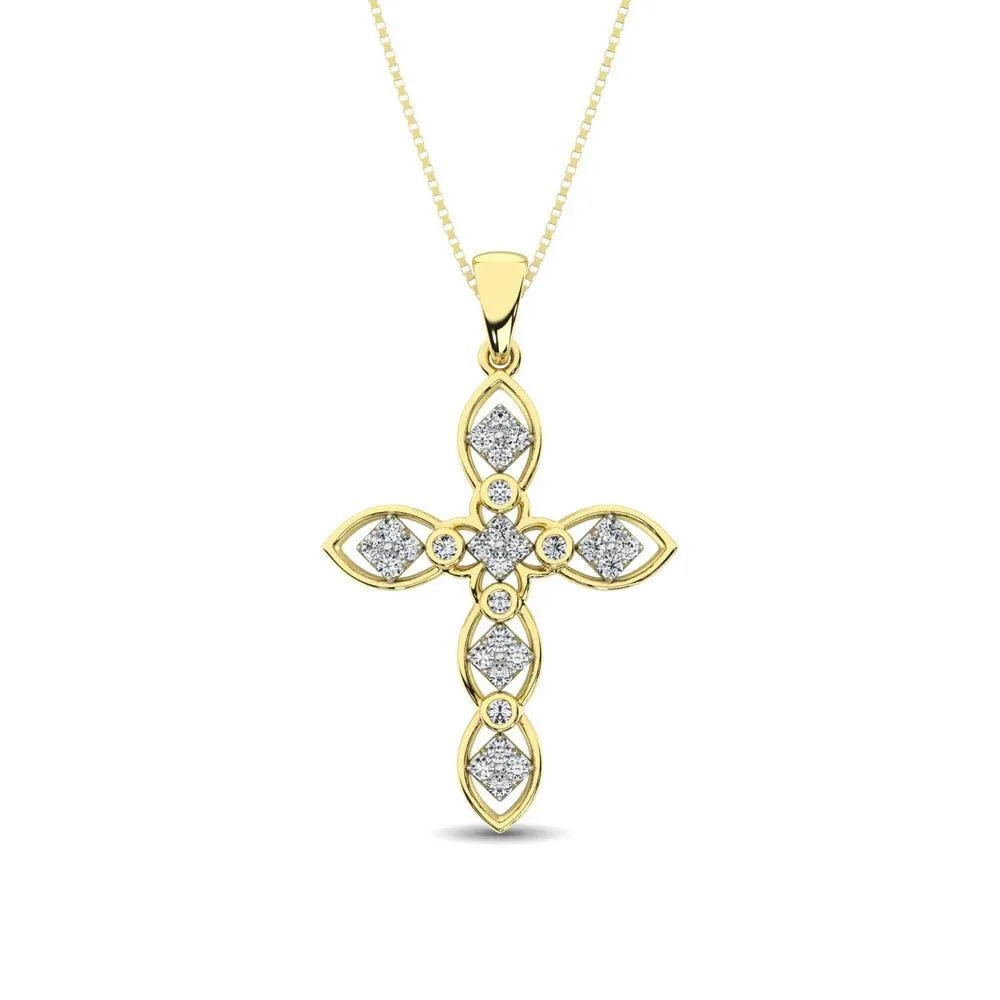 14K Yellow Gold 1/5 Ct.Tw. Diamond Cross Pendant