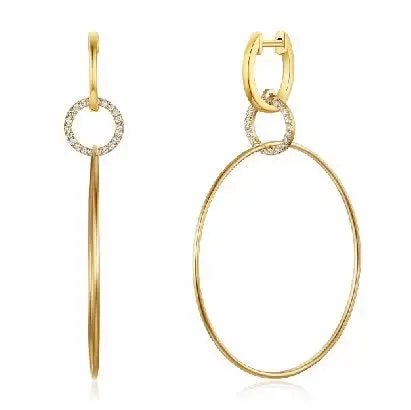 14K Yellow Gold Circle Link Earrings With Diamonds