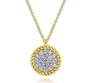 14K Yellow Gold Diamond Pavé twisted Rope Halo Necklace