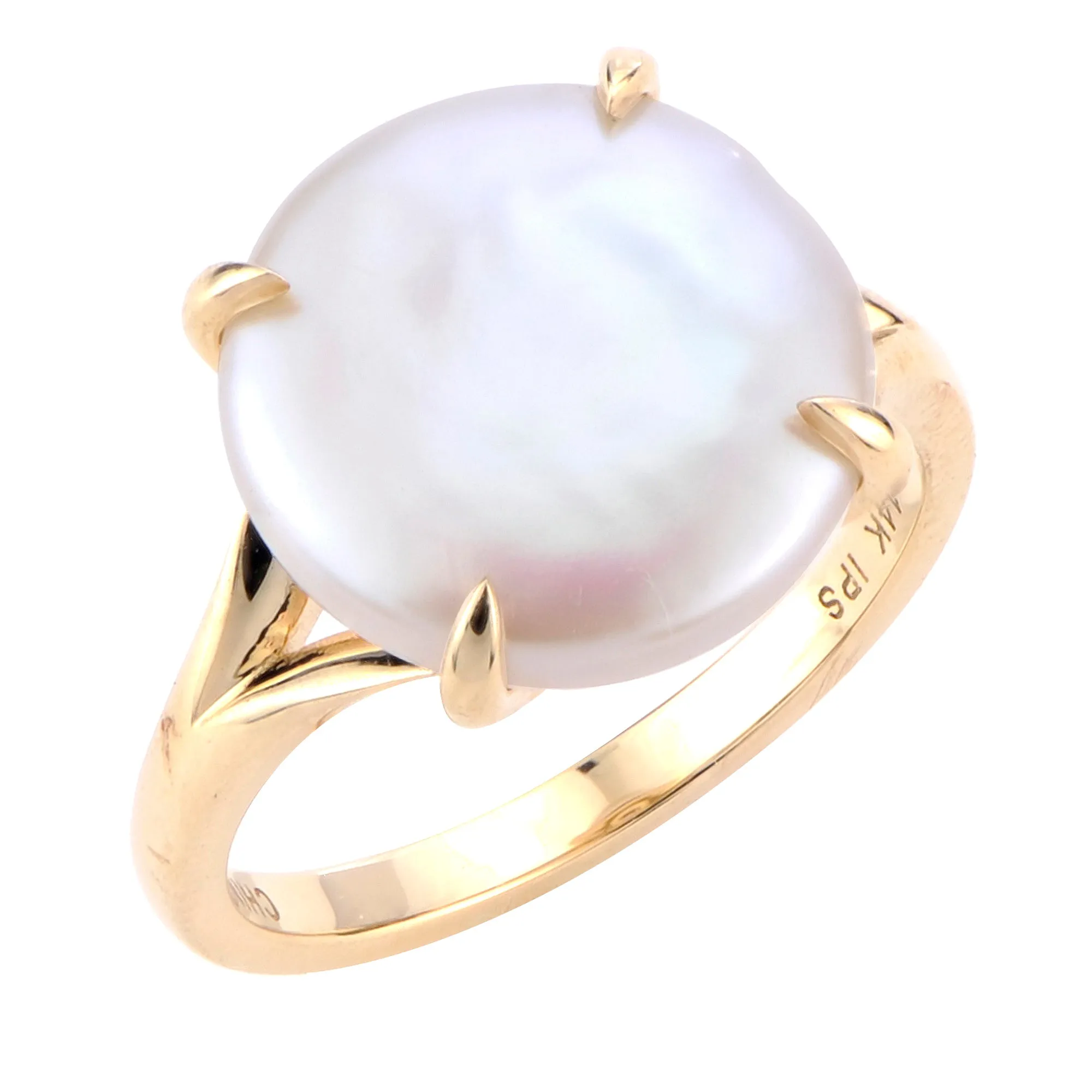 14K Yellow Gold Fresh Water Cultured Coin Pearl Ring, 12 -- 13 mm Pearl