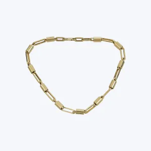 14K Yellow Gold Paper Clip And Barrel Link Necklace