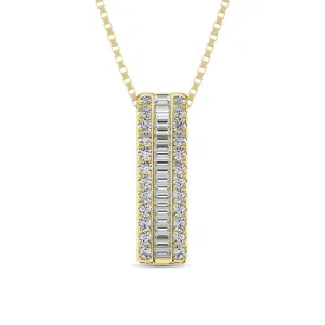 14K Yellow Gold Round and Baguette Diamond 1/3 Ct.Tw. Drop Bar Pendant