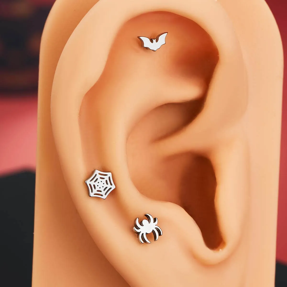 16G 3PCS Flat Spider Web/Bat/Spider Internally Threaded Labret Studs Set