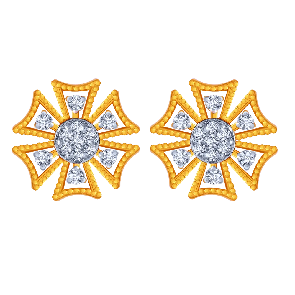 18k Unique Flower Shape Diamond Earring.