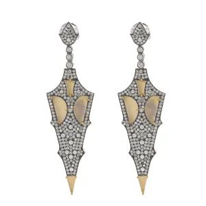 18KT White Gold Elongated Triangular Drop Earrings with Round Cut Diamonds