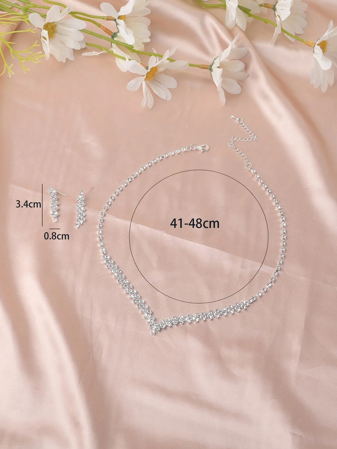 1set Fashionable Luxurious Rhinestone Necklace And Earrings Set, Perfect For Bride Wedding Party Jewelry