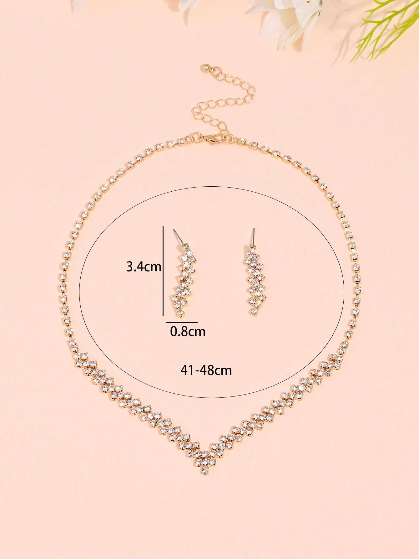 1set Fashionable Luxurious Rhinestone Necklace And Earrings Set, Perfect For Bride Wedding Party Jewelry