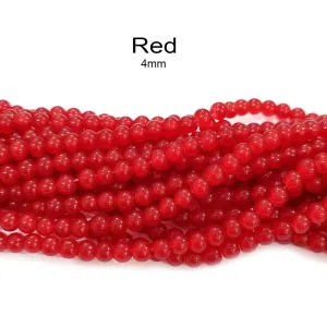 2 size choice, 2 STRANDS/ LINES, 4MM & 3mm Red ROUND IMITATION JADE GLASS BEADS STRANDS, HOLE: 1.1~1.3MM, ABOUT 400PCS/STRAND, 31.4INCHES NO RETURN OR EXCHANGE DUE TO SPRAY PAINTED BAKED BEADS