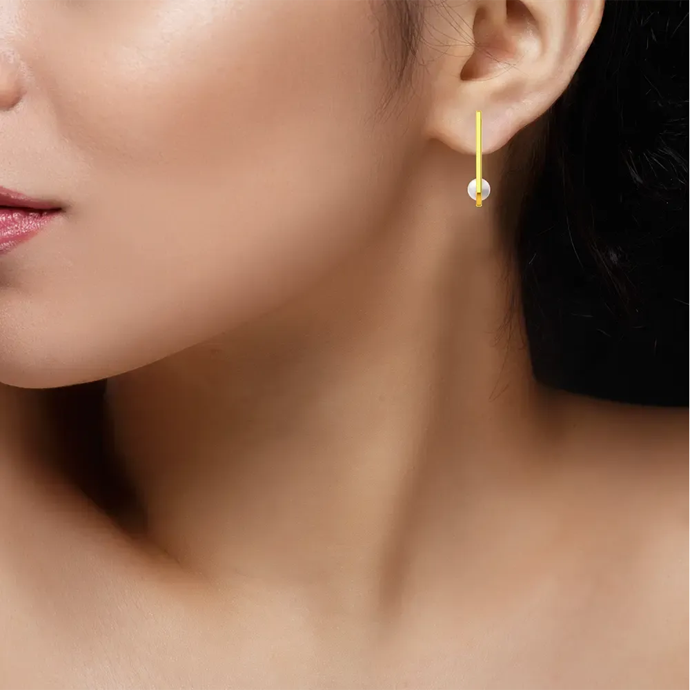 22k Gold Unique U-shaped Earrings With Pearl