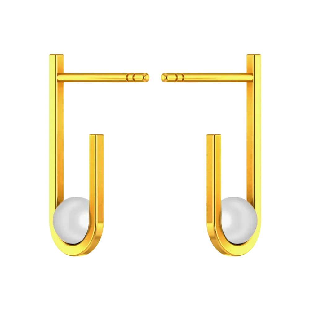 22k Gold Unique U-shaped Earrings With Pearl