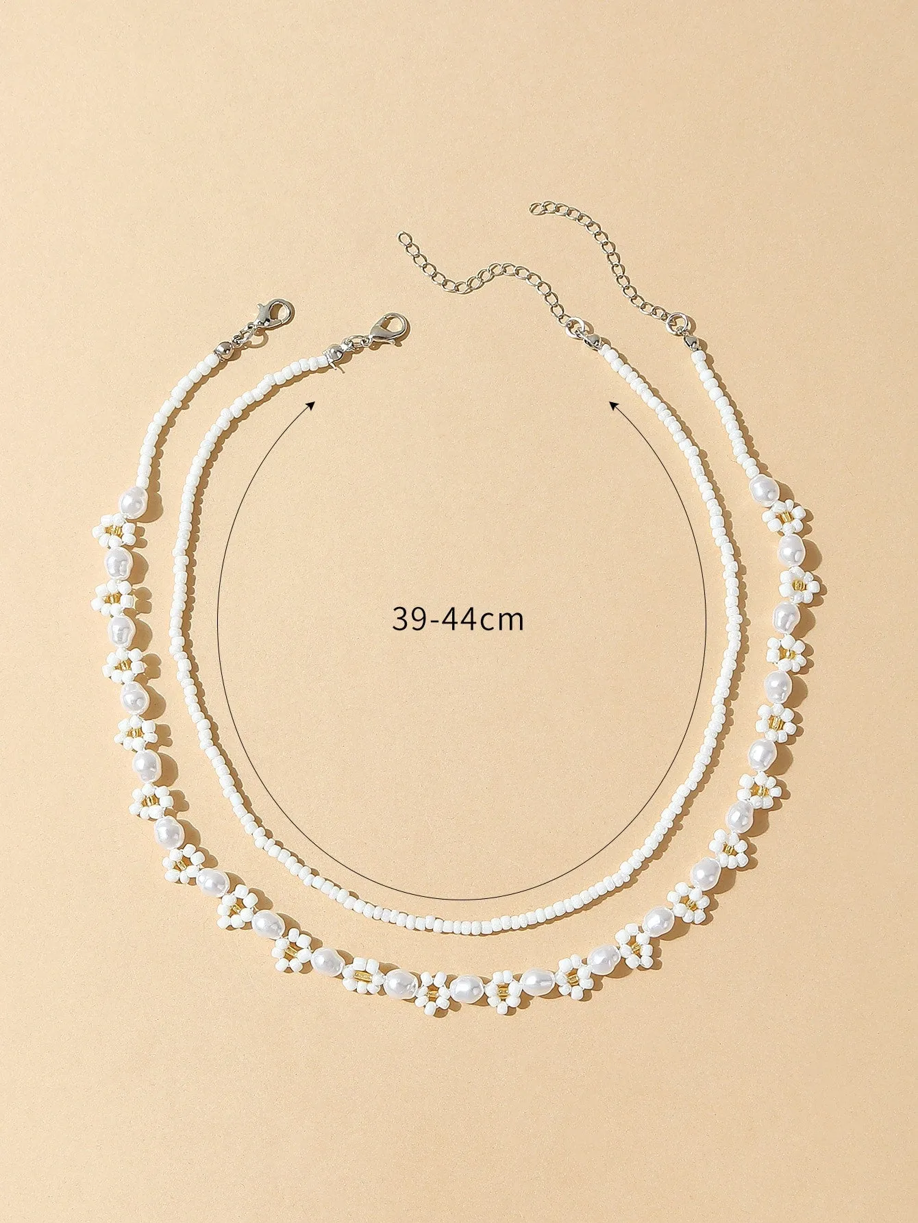 2pcs White FLower Pearl Decor Beaded Necklace for Women Girls Accessories