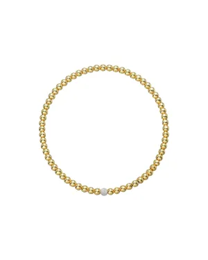 3mm Gold Bead Bracelet With Diamond Bead