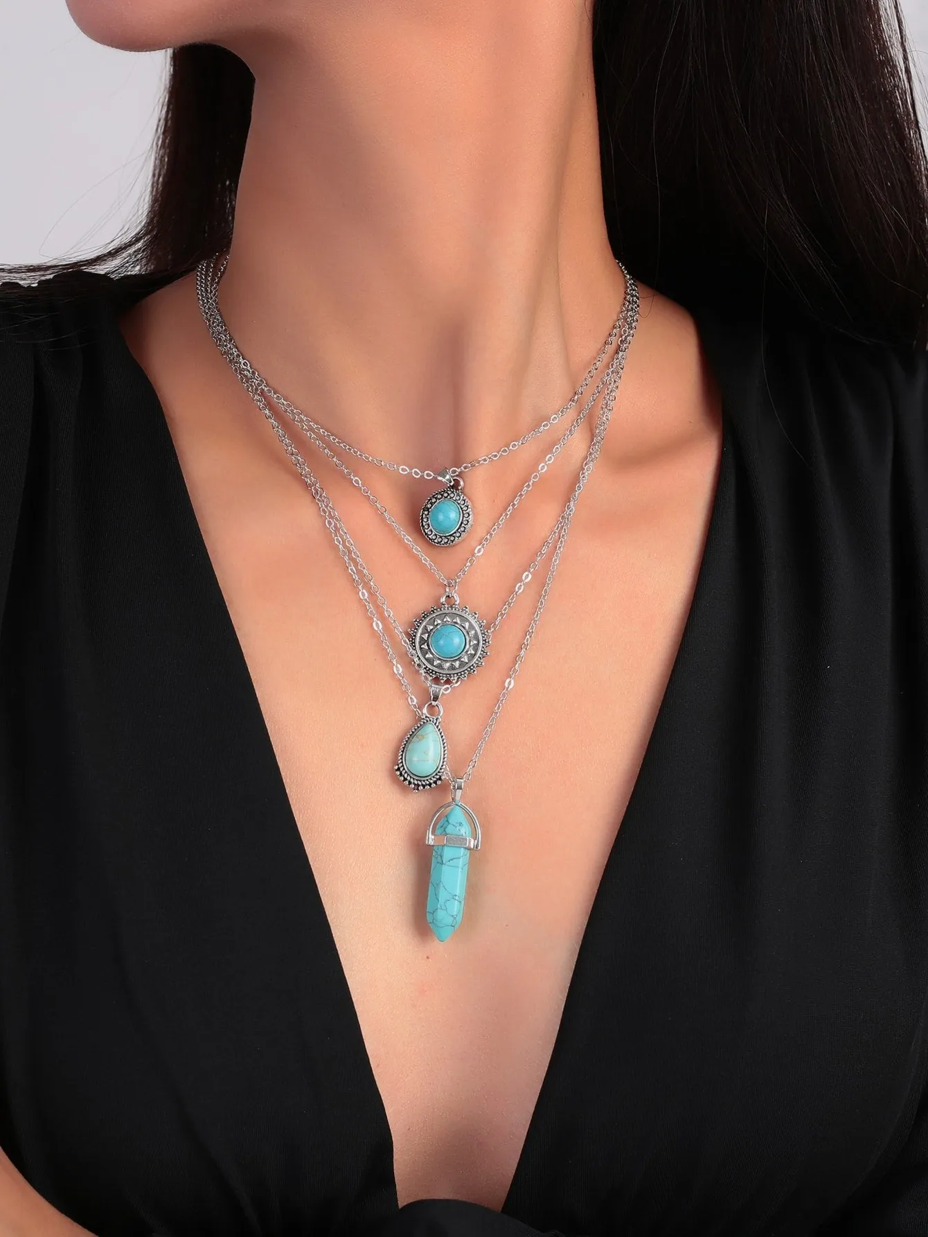 4pcs Turquoise Charm Necklace Jewelry for Women Gift for Her Necklace