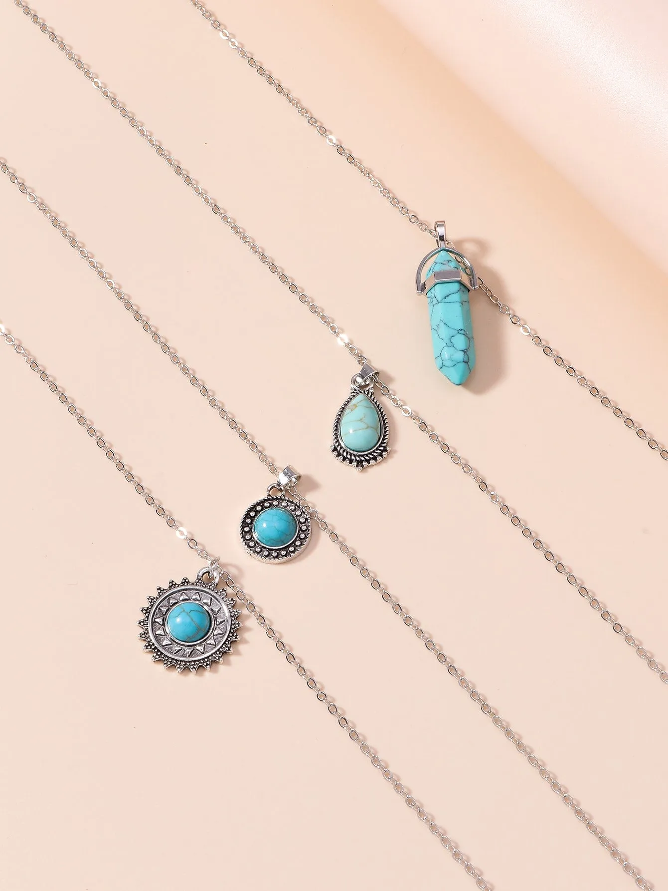 4pcs Turquoise Charm Necklace Jewelry for Women Gift for Her Necklace