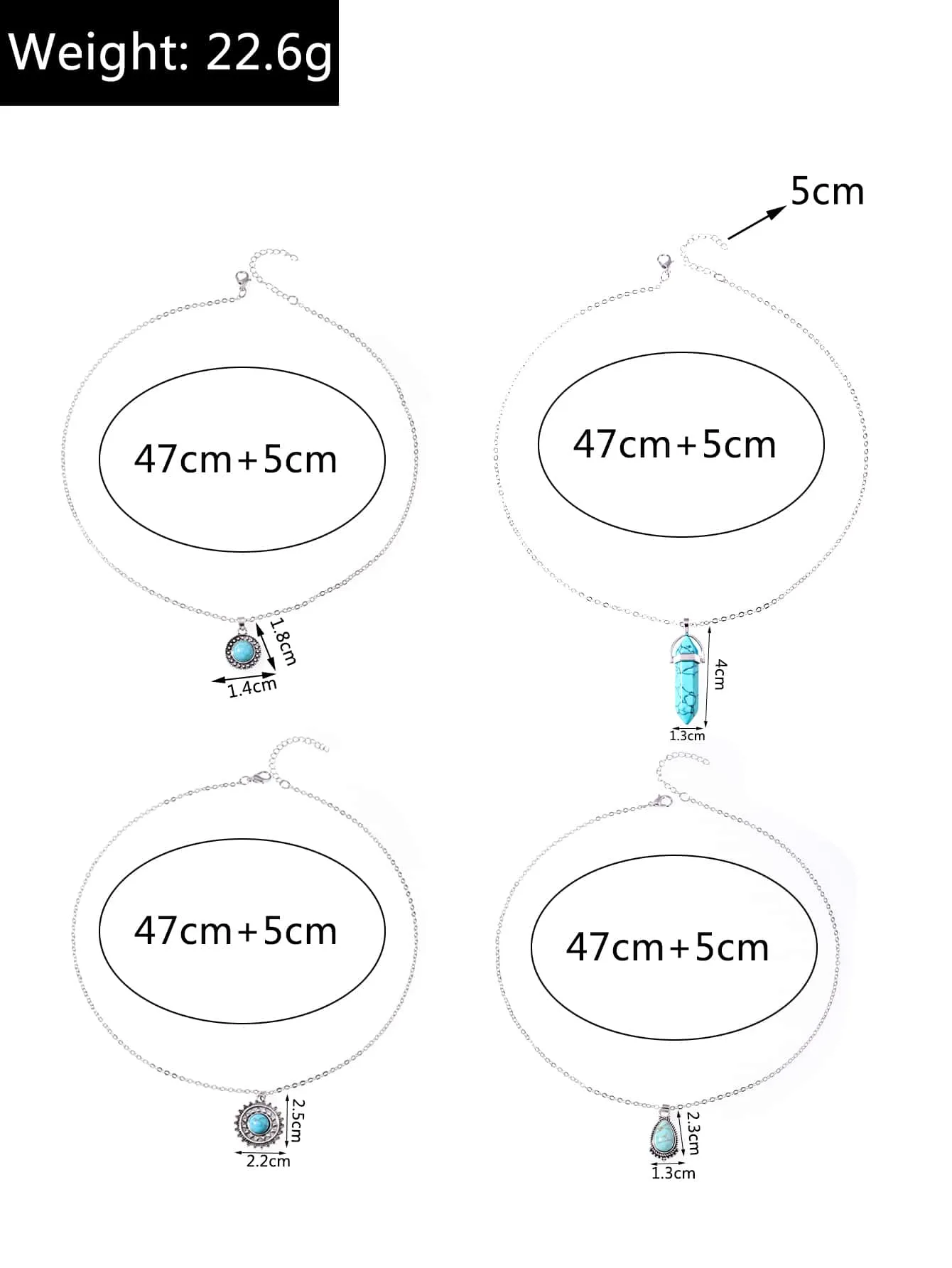 4pcs Turquoise Charm Necklace Jewelry for Women Gift for Her Necklace