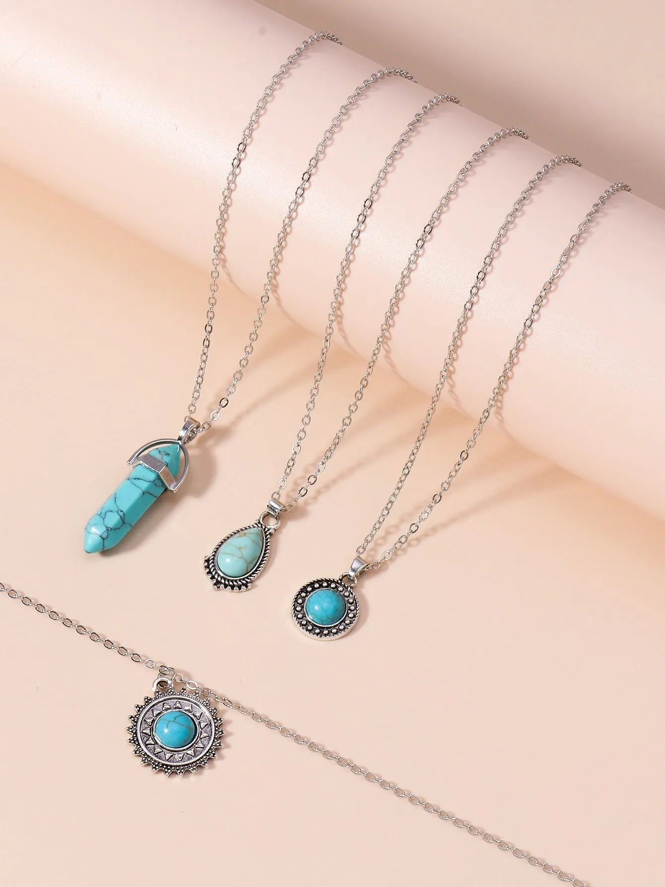 4pcs Turquoise Charm Necklace Jewelry for Women Gift for Her Necklace