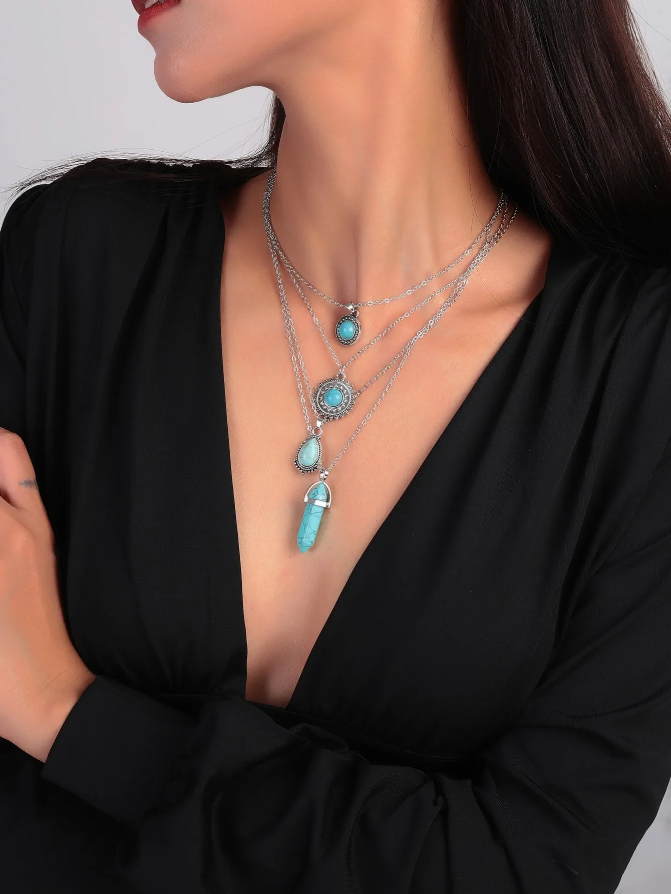 4pcs Turquoise Charm Necklace Jewelry for Women Gift for Her Necklace