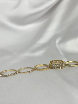 5 Pack Mixed Ring Selection in Gold