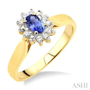 5x3mm Oval Cut Tanzanite and 1/10 Ctw Round Cut Diamond Ring in 10K Yellow Gold