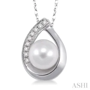 6.5 MM Cultured Pearl and 1/20 Ctw Round Cut Diamond Pendant in 14K White Gold with Chain