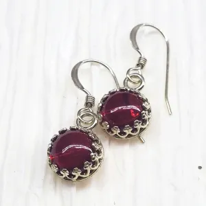 6mm Round 925 Silver Filigree Gemstone Dangle Earrings