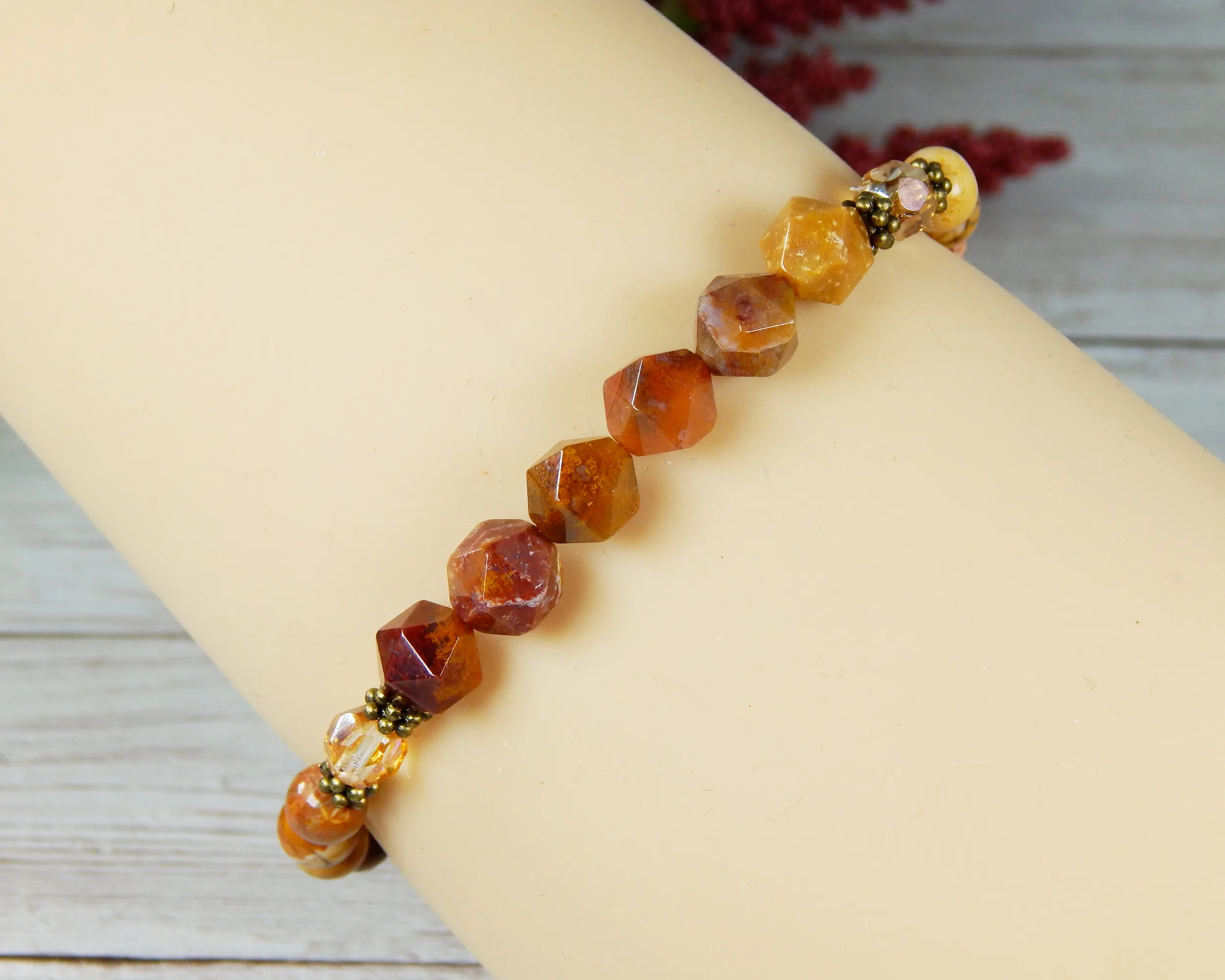 Agate Jewelry for Women - Orange Red Earthy Bracelet - Nature Jewelry