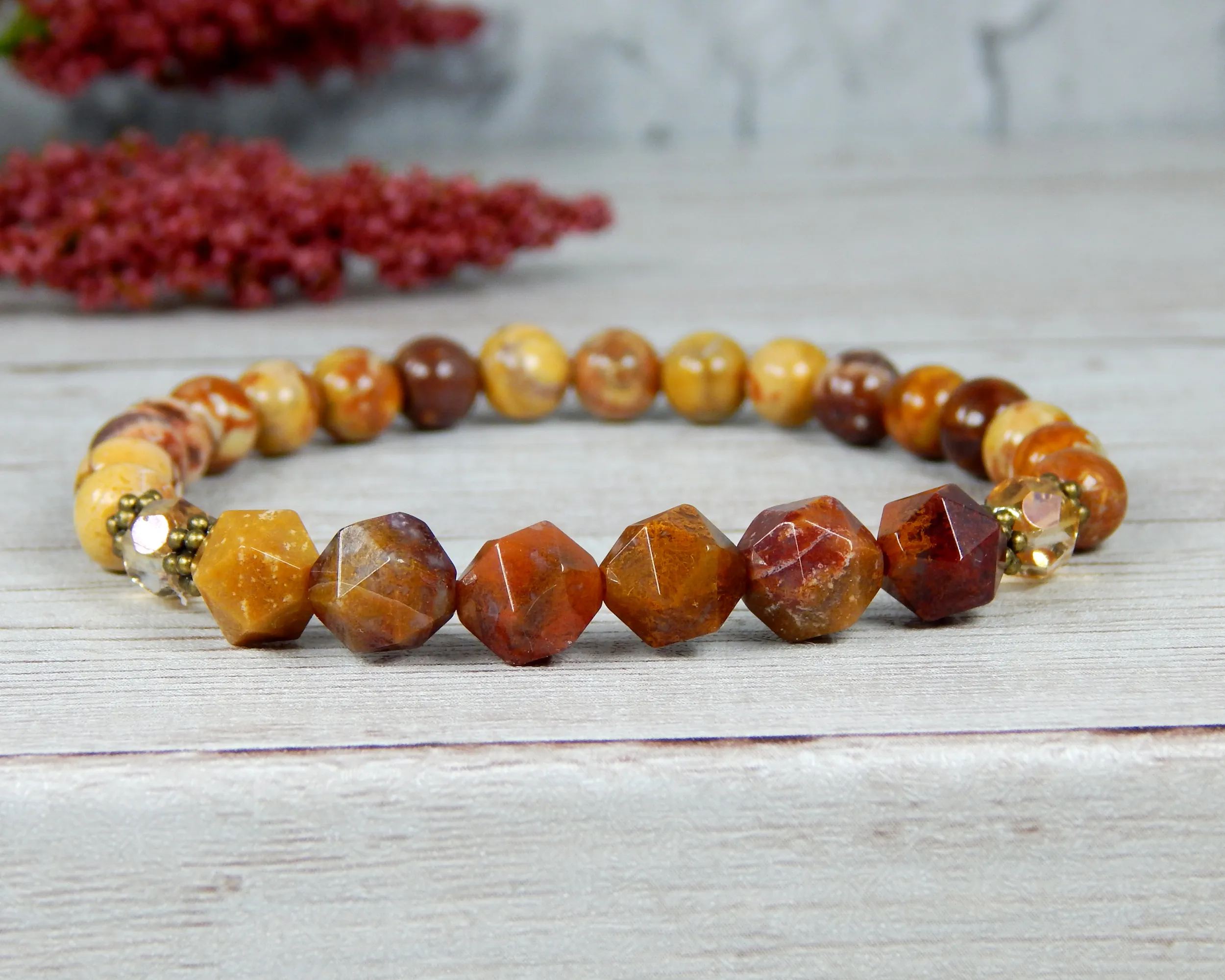 Agate Jewelry for Women - Orange Red Earthy Bracelet - Nature Jewelry