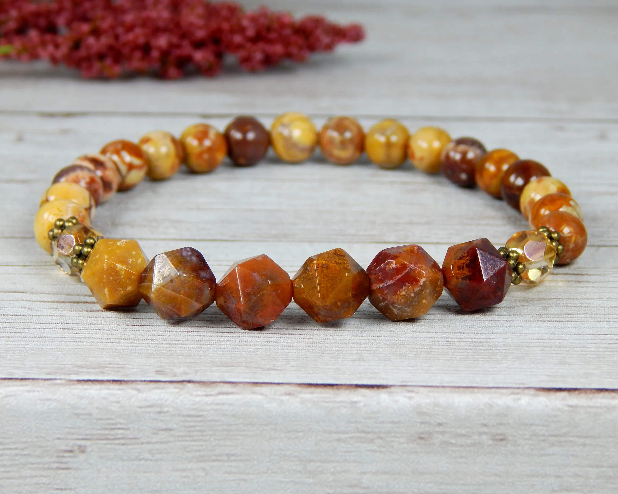 Agate Jewelry for Women - Orange Red Earthy Bracelet - Nature Jewelry