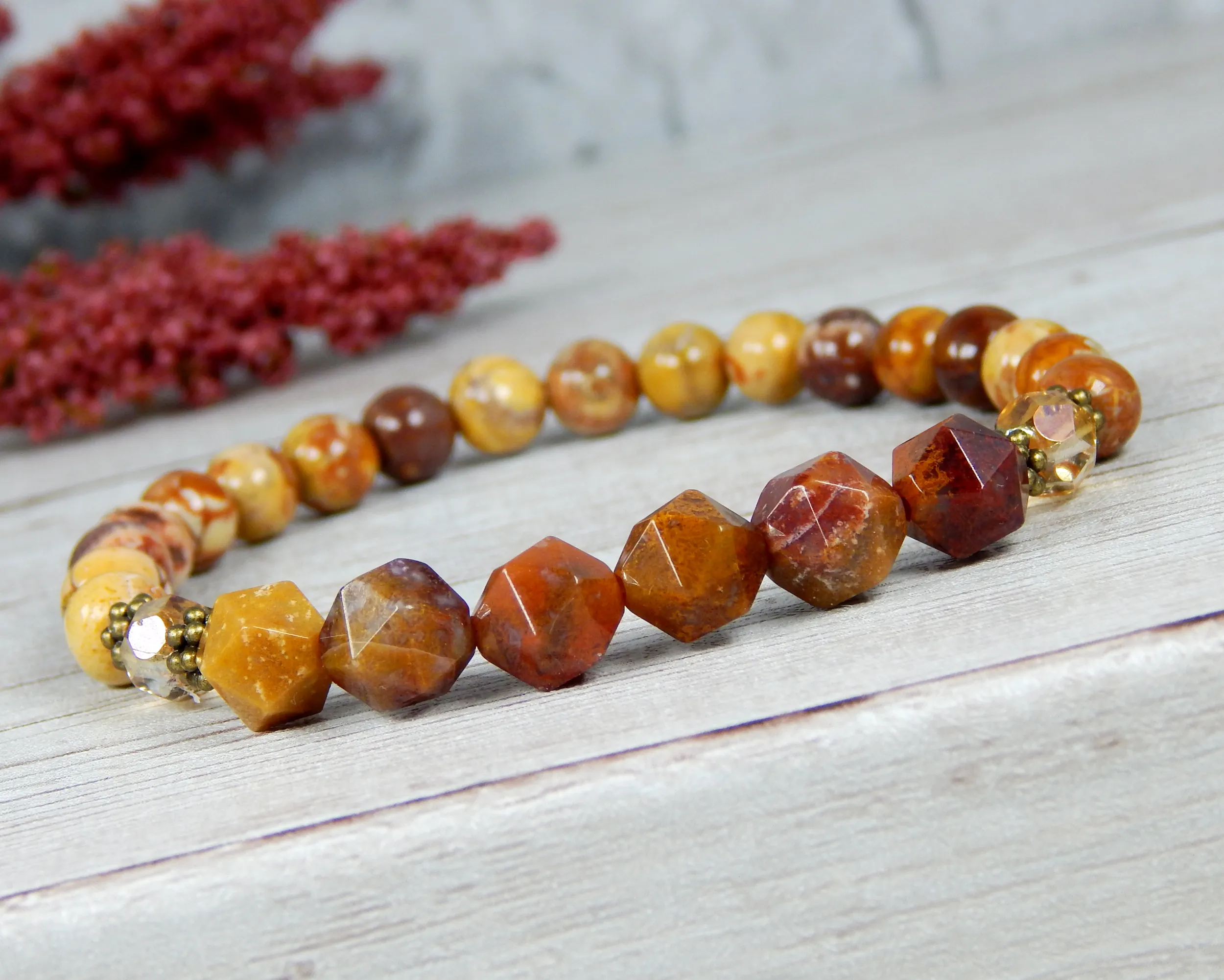 Agate Jewelry for Women - Orange Red Earthy Bracelet - Nature Jewelry