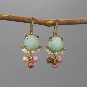 Amazonite Pearl Rhodonite Clover Earrings