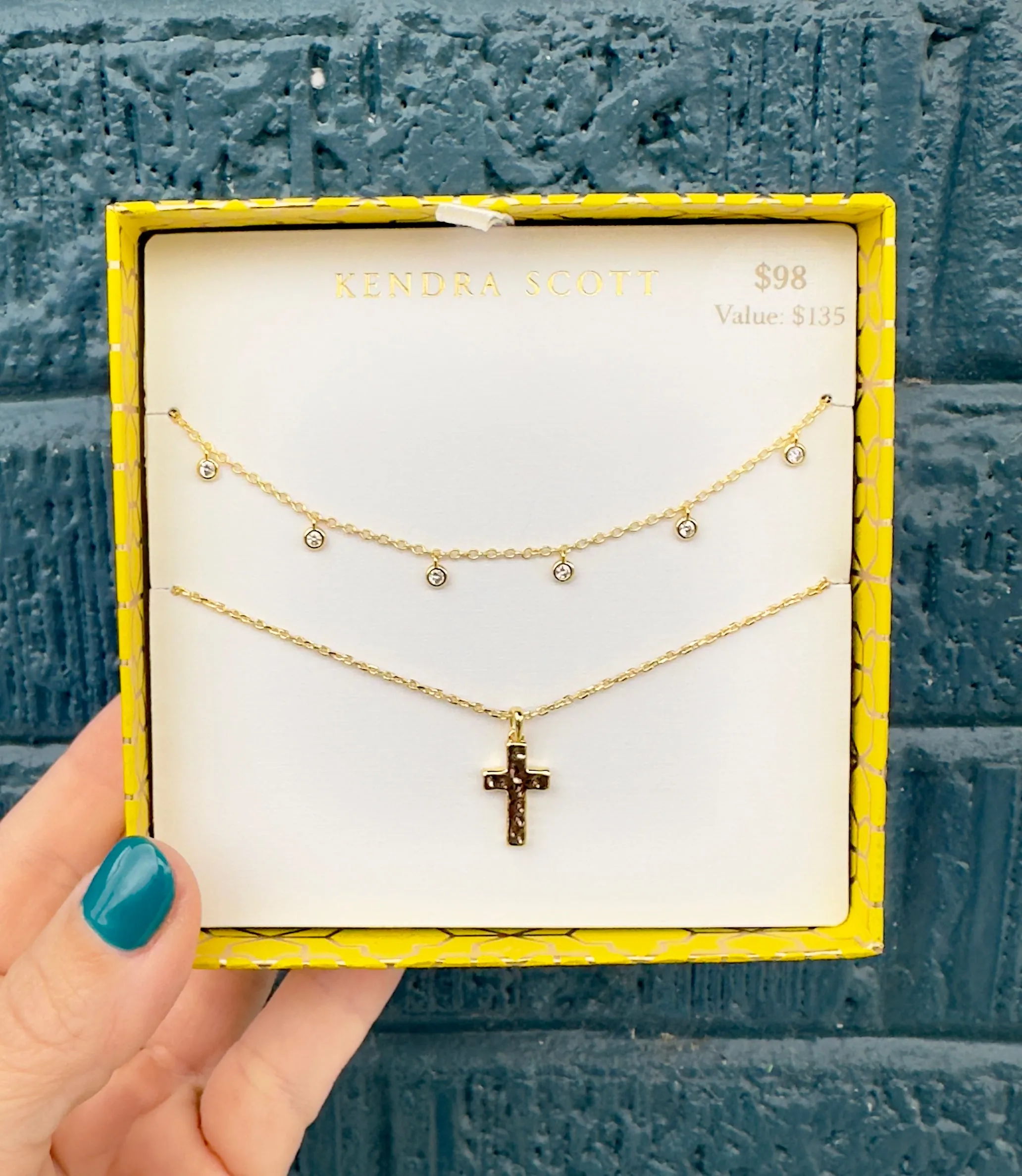 Amelia Gold Cross Necklace Gift Set in White Crystal