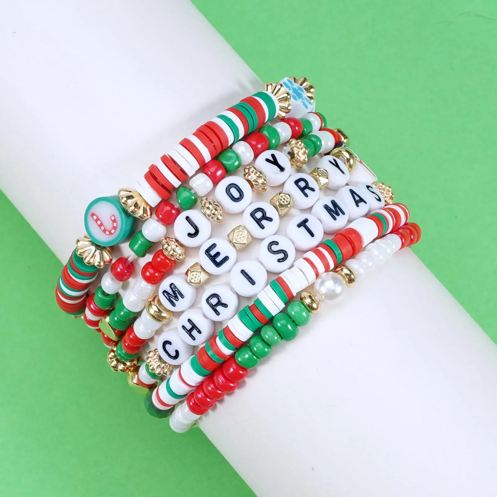 Ardorchid Christmas Heishi Bracelets for Women Cute Snowflake Santa Claus Stackable Clay Beaded Stretch Bracelets Merry Christmas Party Bracelet Jewelry