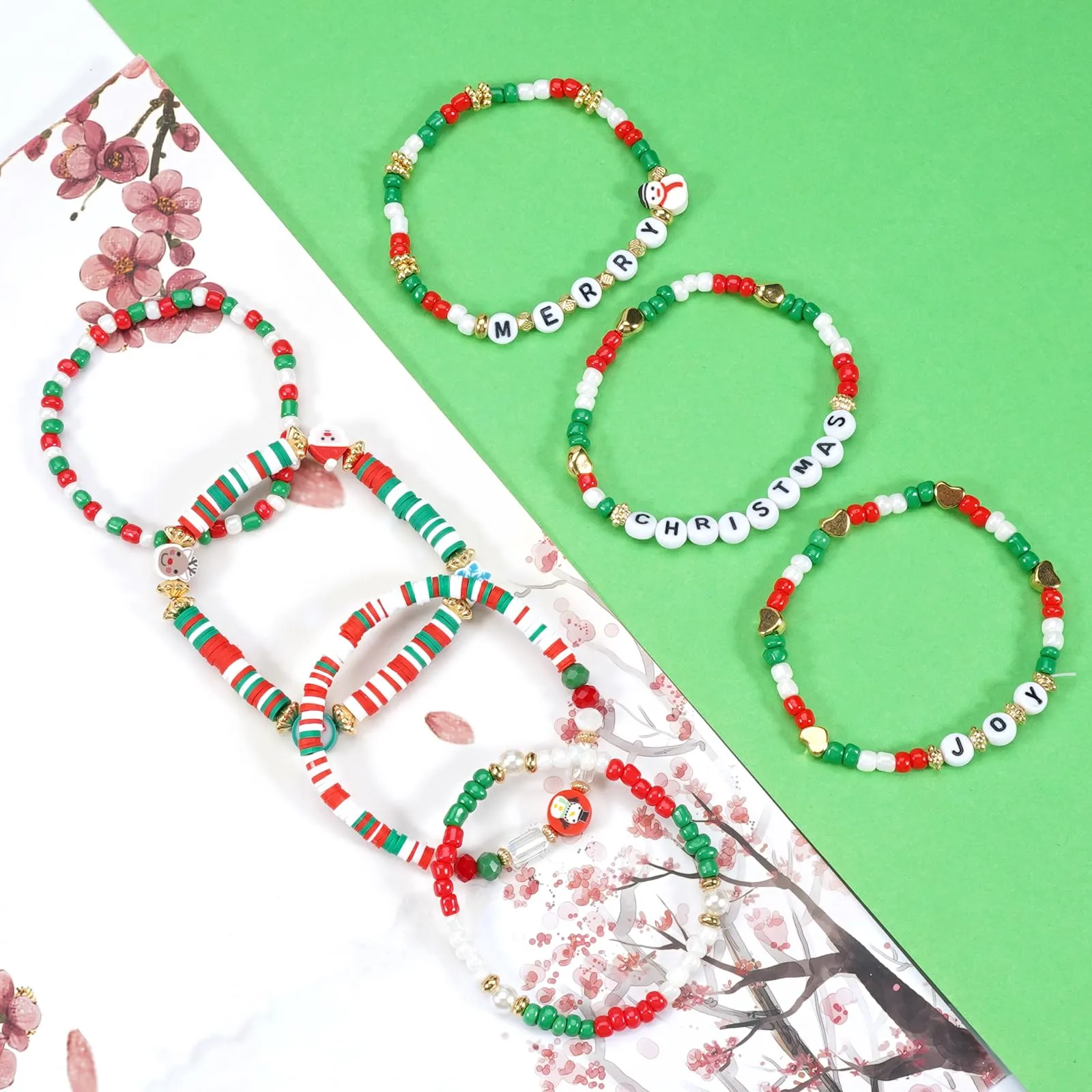 Ardorchid Christmas Heishi Bracelets for Women Cute Snowflake Santa Claus Stackable Clay Beaded Stretch Bracelets Merry Christmas Party Bracelet Jewelry