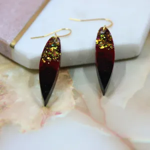 Aurelia Autumn Glitter Red & Black Abstract Resin Earrings | Unique Handmade Statement Jewellery