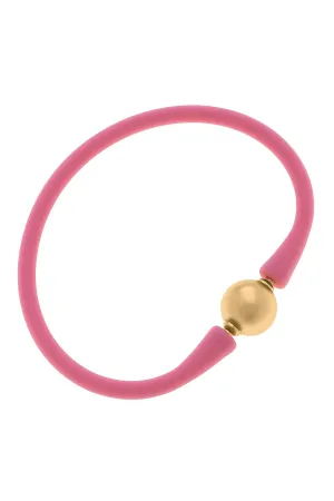 Bali 24K Gold Plated Ball Bead Silicone Bracelet in Bubblegum Pink