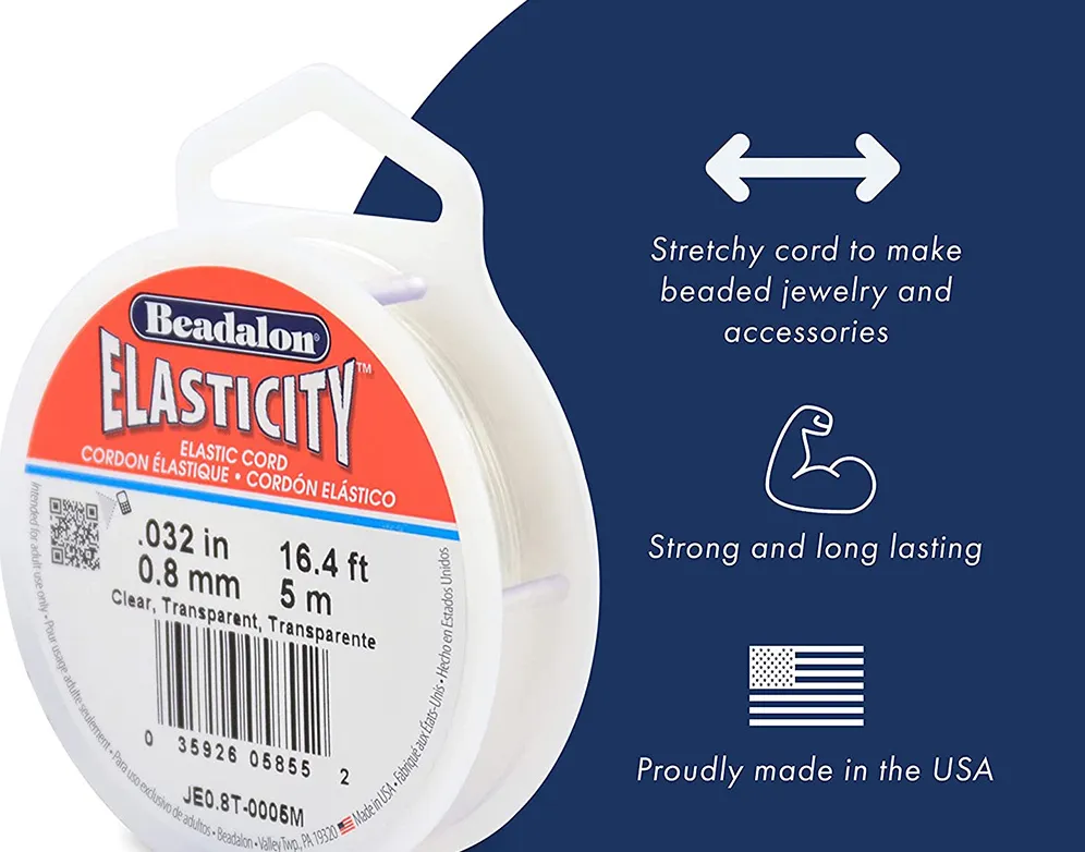 Beadalon Elasticity Stretch Cord,  0.8 mm / .032 in, Clear, 25 m / 82 ft