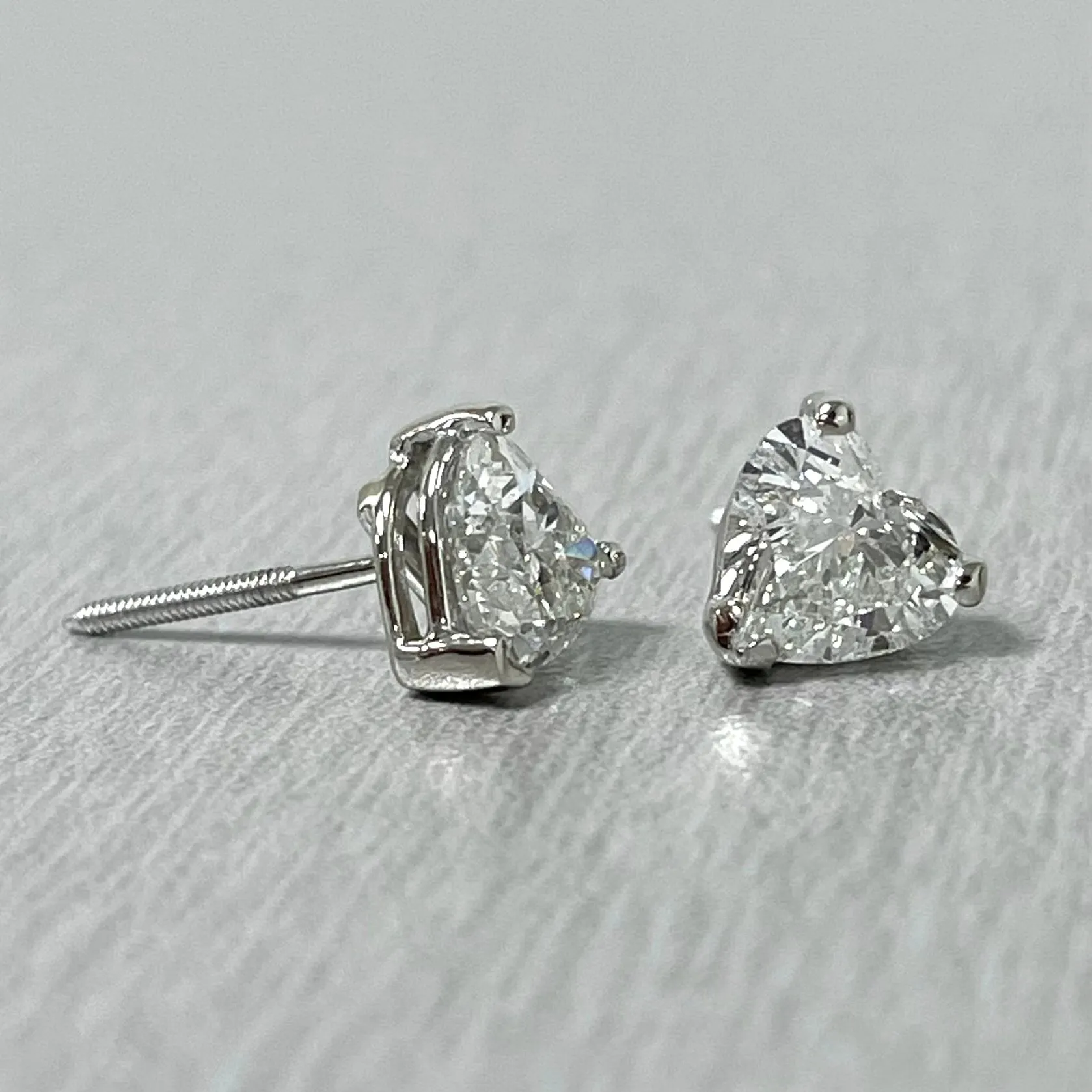 Beauvince Heart Shape Solitaire Studs (2.00 ct H SI GIA Diamonds) in White Gold