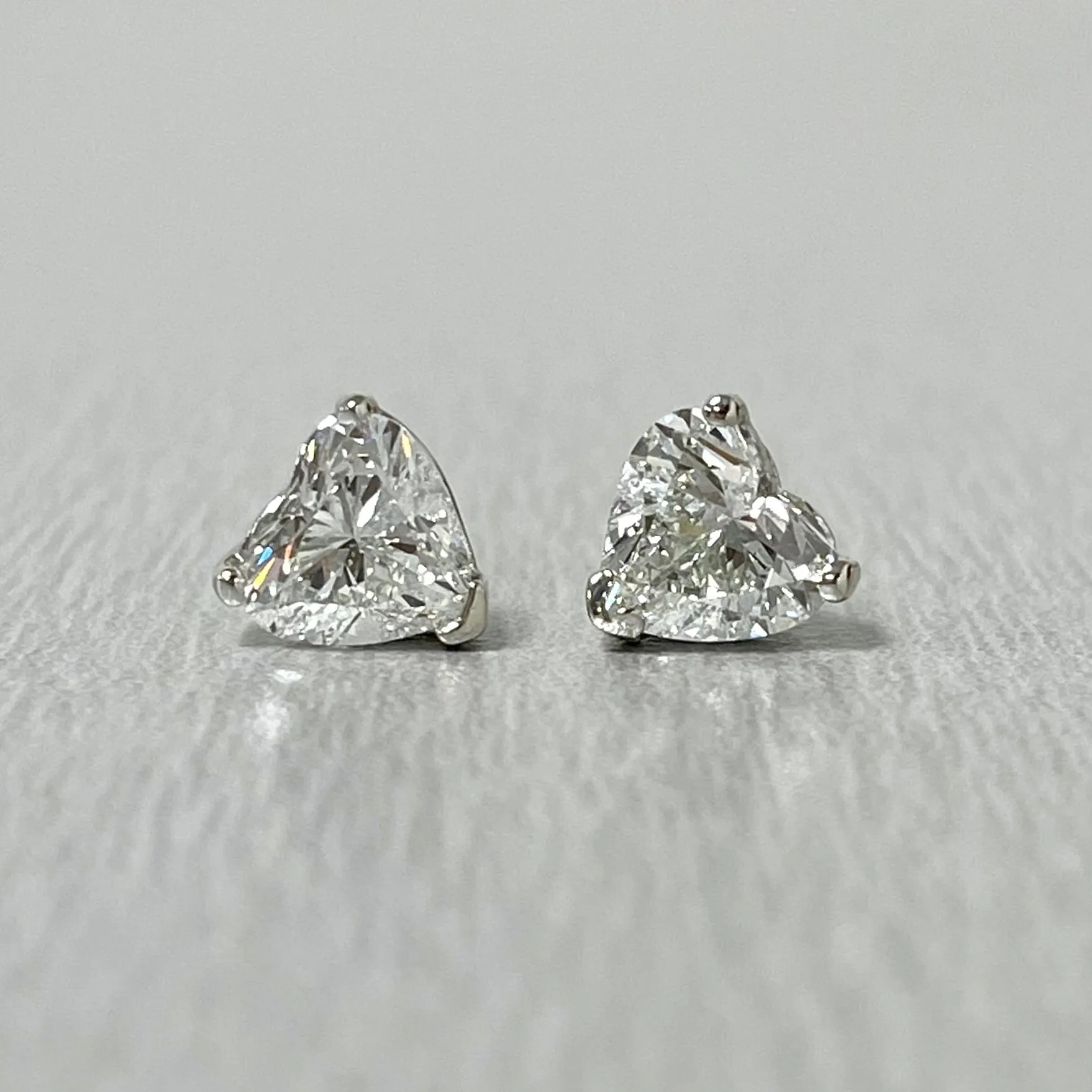 Beauvince Heart Shape Solitaire Studs (2.00 ct H SI GIA Diamonds) in White Gold