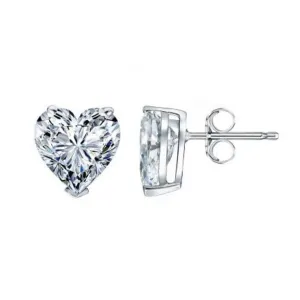 Beauvince Heart Shape Solitaire Studs (2.00 ct H SI GIA Diamonds) in White Gold