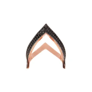 Black Hera Silver V Shaped Stackable Ring in Rose Gold