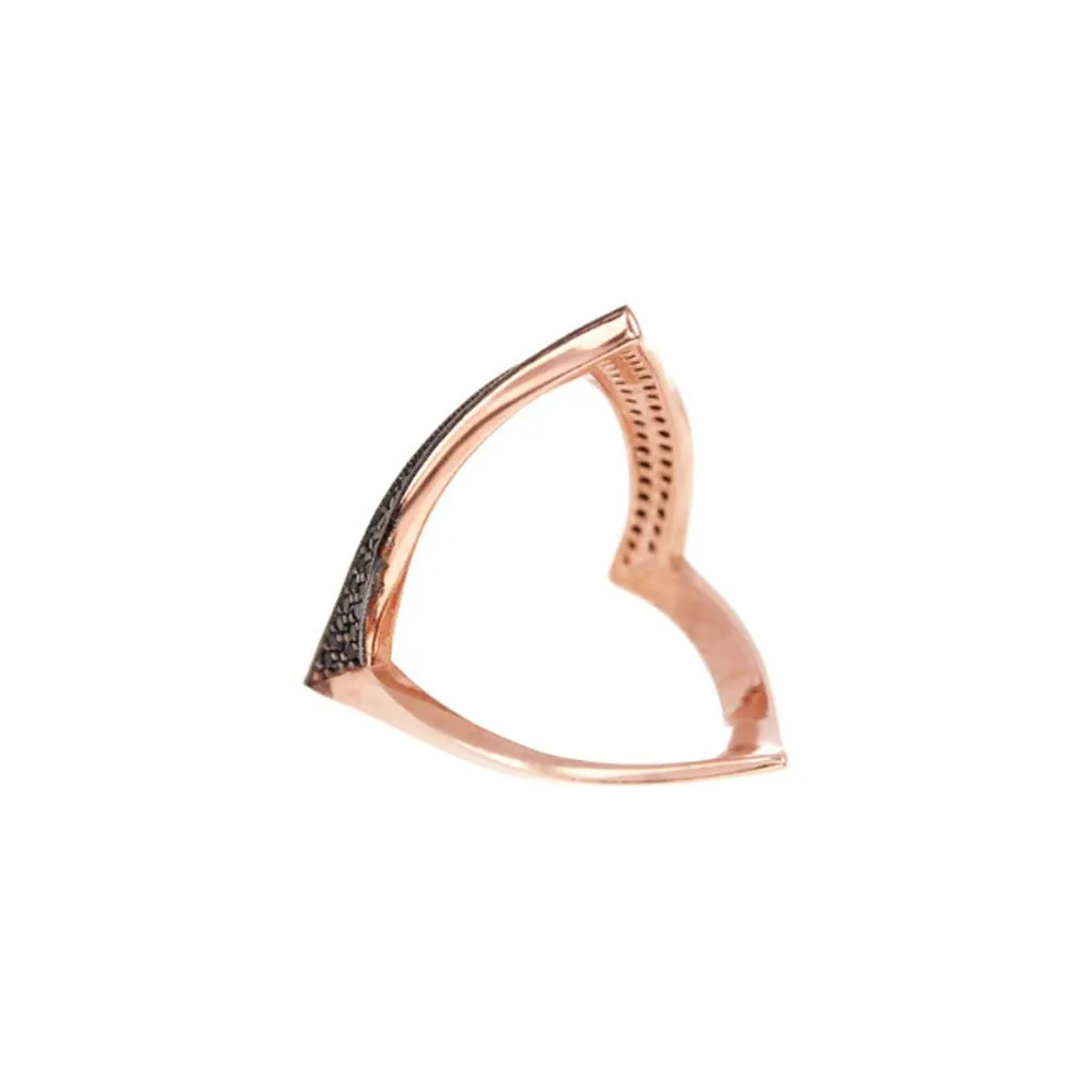 Black Hera Silver V Shaped Stackable Ring in Rose Gold