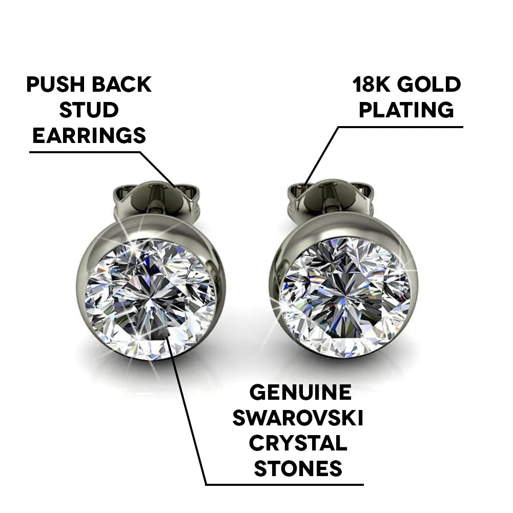 Blaire “Majestic” 18k White Gold Plated Stud Earrings with Swarovski Round Cut Crystals