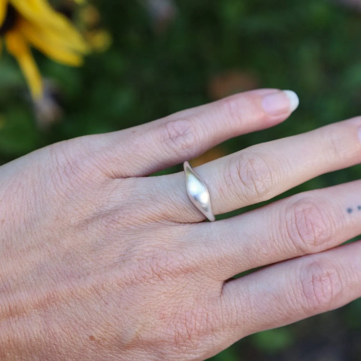 Brushed Sterling Silver Small Tapered Dome Band Ring