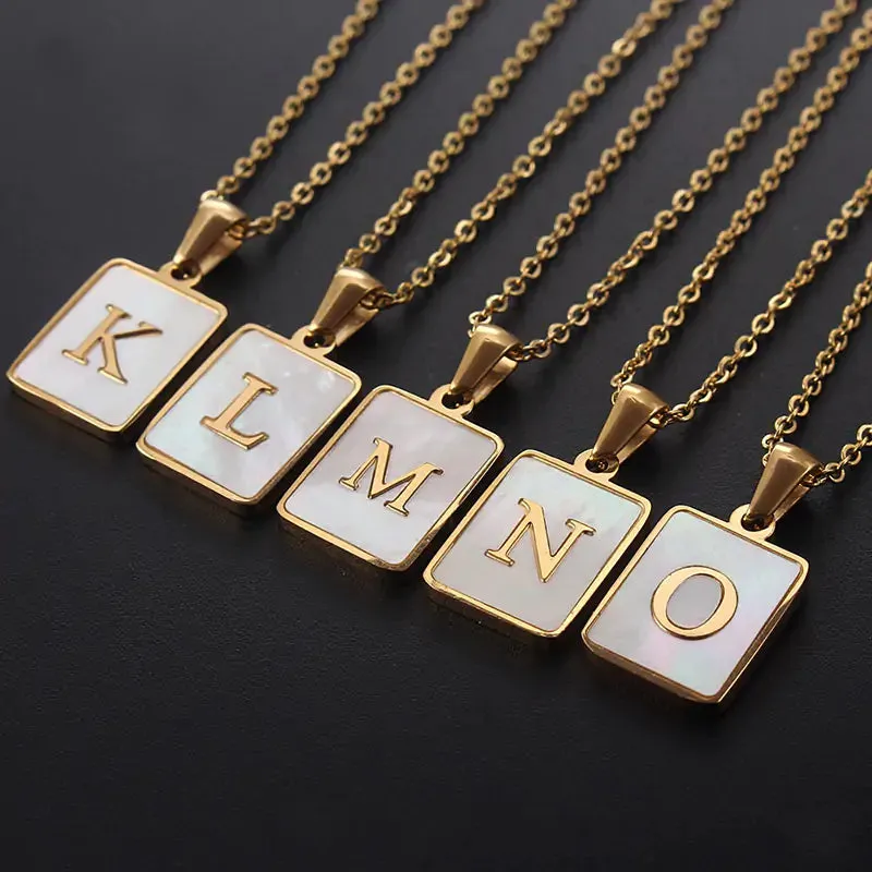 Chain Necklaces with natural shell pendant with initial letters